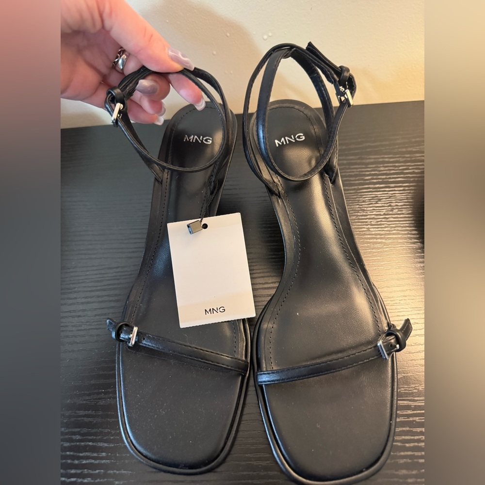 MNG - Women’s - Black Strappy Sandals w Silver Buckles - Picture 3 of 12